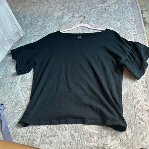GAP black tee, fun sleeves, small, runs big